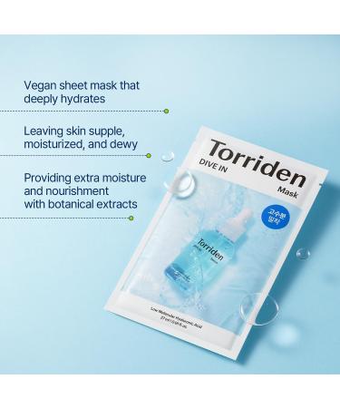 Torriden Dive-In Acide Hyaluronique Faible Mol cule Masque Facial 27ml - Hydratant R g n rant pour la Peau - K-Beauty - Pack de 10 - Buy Online on GoSupps.com