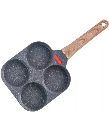 AVFORA 4 Holes Egg Frying Pan Multifunction Hamburger Steak Pan Wooden Handle Cooking Pan Cooking Utensils Wok