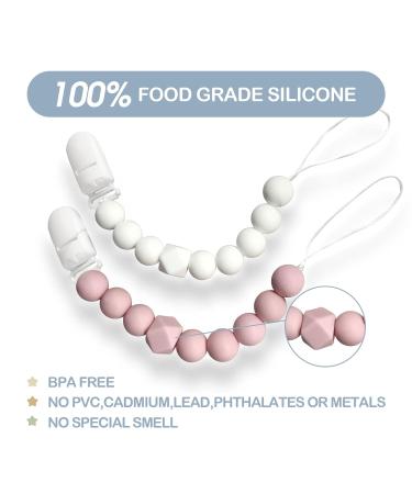 ISEAINNO Silicone Beads Pacifier Clips for Baby Girls & Boys Baby Pacifier Holder Clip Pacifier Strap Pacifier Leash for Baby Shower and Birthday 2 Pack (Pink White) - Buy Online on GoSupps.com