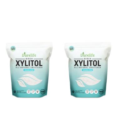 DureLife XYLITOL Sugar Substitute 2.5 LB Bulk 2 Pack (80 OZ) Made From 100% Pure Birch Xylitol NON GMO - Gluten Free - Kosher, Natural sugar alternative, Packaged In A Resealable zipper lock Stand Up Pouch Bag