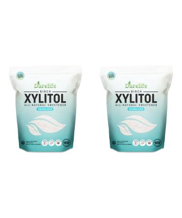 DureLife XYLITOL Sugar Substitute 2.5 LB Bulk 2 Pack (80 OZ) Made From 100% Pure Birch Xylitol NON GMO - Gluten Free - Kosher, Natural sugar alternative, Packaged In A Resealable zipper lock Stand Up Pouch Bag