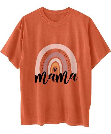 Mama Rainbow Print T Shirt for Women - Funny Letter Graphic Tee - Plus Size Summer Casual Blouse - D-Orange Large - Buy Online on GoSupps.com