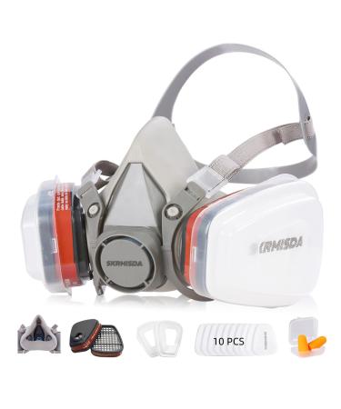 Skrmisda Reusable Respirators Reusable Half Face Respirator with 10 Active Cotton Respirator Filters Against Painting Dust Polishing Spraying Protective Works