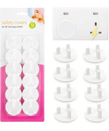 Plug Socket Covers UK Baby Safety Proofing Electrical Outlet Guard Protectors Caps from Fire & Water Leaking Ideal for Children at Home Office School & Hospitals Around Sockets (12pc x White)