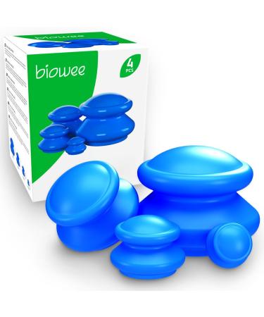 Biowee 4 x cupping set silicone cupping heads anti -cellulite massage device cupping set |Cupping glasses silicone professional cupping therapy set for anti -aging muscle relaxation |Suction bell massage