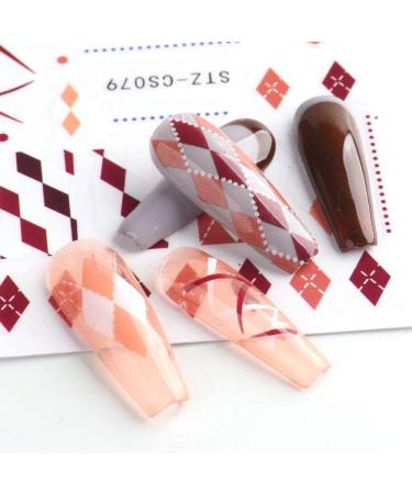 Nail Art Decoration DIY Manicure Polish Sliders Blue Brown Geometric Line Design England Plaid 3D Rhombus Nail Stickers - Buy Online on GoSupps.com