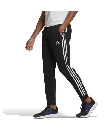 adidas Men's Essentials Fleece Tapered Cuff 3-Stripes Pants Medium Black/White