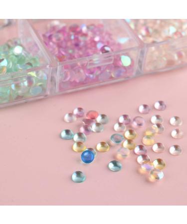 Frosted Aurora Imitation Pearl Mermaid Bubble Beads - 2022 New Candy Color Glass Beads for Nail Art DIY - 3mm Semi-Circular Flat Bottom Beads - 6-Grid Box - Buy Online on GoSupps.com