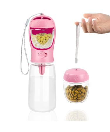 Nepfaivy drinking bottle water bottle Dogs for on the go - 550ml run -out dog drinking bottle with 150ml feed container portable dog bottle on the way for dogs for hiking and traveling 550ml pink