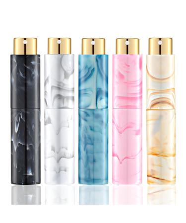 Lil Ray 5 PCS Perfume Atomizer Bottles Set, Refillable Mini Travel Size Empty Perfume Sprayer, Marble Pattern Portable Spray Bottle for Women&Men ( 10ML, 5 Colors )