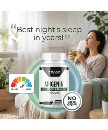 Probase Nutrition Ultimate Apigenin Capsules 50mg - Non-GMO, Vegan, Gluten Free - 4 Month Supply - Herbal Relaxation Support Formula - Buy Online on GoSupps.com