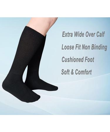 COIYUFUX Extra Wide Bariatric Diabetic Socks - 2 Pairs Black | Ideal for Lymphedema, Swollen Edema, Cast Leg, Calf - Buy Online on GoSupps.com
