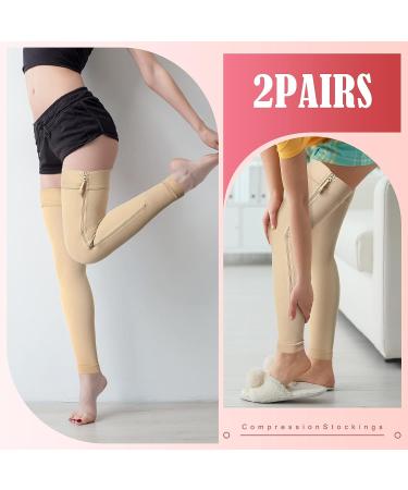Eurzom Footless Zipper Compression Socks Thigh High 20-30 mmHg - Skin Color, X-Large - 2 Pair for Men and Women with Swelling - Buy Online on GoSupps.com