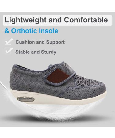 Men's Diabetic Edema Lightweight Walking Shoes | Wide Mesh Sneakers for Elderly Swollen Feet | Adjustable Strap, Easy On/Off | Plantar Fasciitis Relief - Gray, Size 13 - Buy Online on GoSupps.com