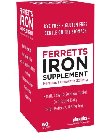 Ferret Suppts Ironlement Ferrous Fumarate 325mg - 60 tablets Unflavored 60 Count (Pack of 1)