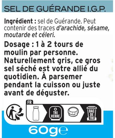 MARCEL SENCHOU - Sel de Gu rande IGP Moulin - 100% Sel de Gu rande - Base de Traces d'Arachide S same Moutarde et C l ri - 60 g - Buy Online on GoSupps.com