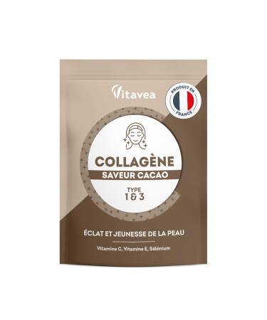 Marine Collagen Powder Cocoa Flavor - 5000mg per day - Hydrolyzed Peptides Types 1&3 - 2000 Da - Radiance & Youth of the Skin - Highly Bioavailable - Made in France - Vitavea