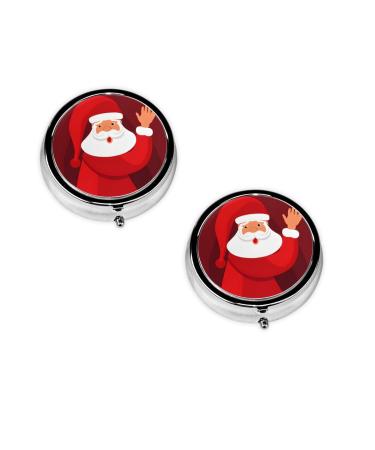 (Cute Santa Claus Print) Round Pill Box 3 Compartment Pill Box Mini Decorative Pocket Purse Portable Travel Medicine Tablet Vitamin Holder Organizer Pill Case