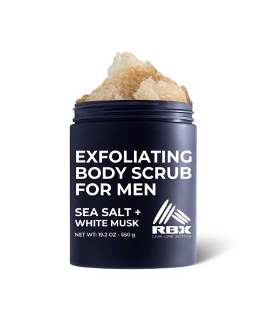 RBX Exfoliating Body Scrub For Men with Shea Butter Vitamin A and C Moisturizing Hydrating Body Scrub for Healthy Skin Sea Salt + White Musk