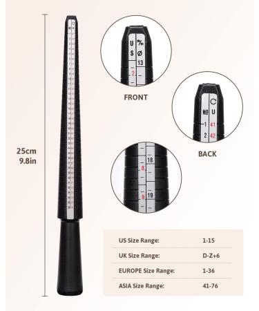 Meowoo Ring Sizer Set - Jewelry Measuring Tool Kit with Black Ring Gauges and Finger Mandrel for Accurate Sizing - Buy Online on GoSupps.com