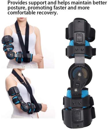JOEBO Hinged Elbow Brace - Adjustable Stainless Steel Arm Orthosis for Injury Recovery | Breathable Support & Fixation Sling for Right Arm (Blue - Buy Online on GoSupps.com