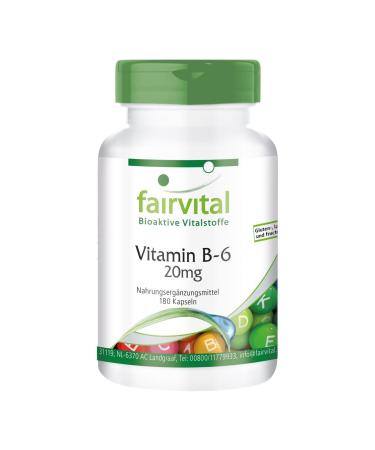 Fairvital | Vitamin B6 20mg - HIGH DOSE - Pyridoxine hydrochloride - VEGAN - 180 capsules - Buy Online on GoSupps.com