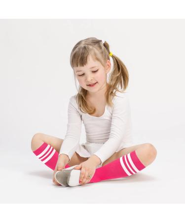 Kids Toddler Soccer Socks - 2 Pack Knee High Cotton Striped Tube Socks (3-6 Years) - Hot Pink/White, Black/White - Buy Online on GoSupps.com