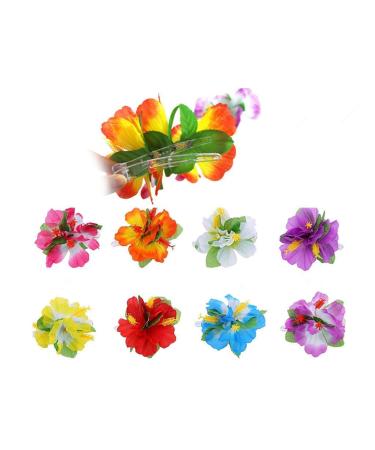 Hawaiian Hibiscus Flower Hair Clip Fabric Artificial Tropical Flower Hairpin Barrette Hair Accessories for Luau Beach Party(8pcs with Assorted Colors)