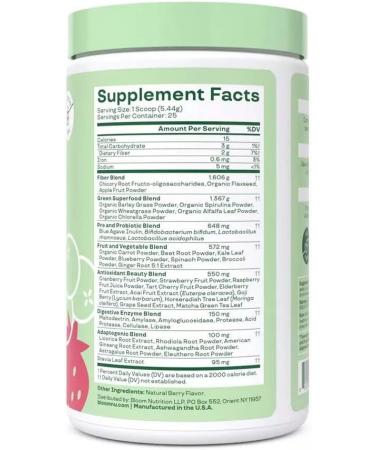Bloom Nutrition Berry Greens Superfoods Powder - 25 Servings 4.8 oz - Buy Online on GoSupps.com