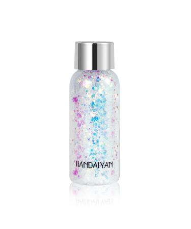 Body Glitter Gel, Long Lasting Holographic Face Glitter Gel for Hair, Body, Nail, Waterproof 9 Color Liquid Glitter Body Makeup fo Women (#9 White, 1PC)