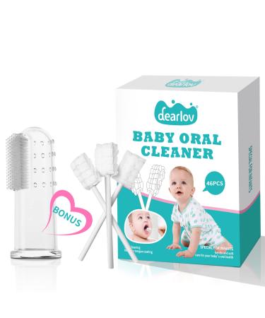 Baby Tongue Cleaner, Newborn Baby Toothbrush, 46PCS Disposable Infant Toothbrush Clean Baby Mouth,Gauze Gum Cleaner Toothbrush Baby Oral Cleaning Stick Dental Care for 0-36 Month+1 Finger Toothbrush