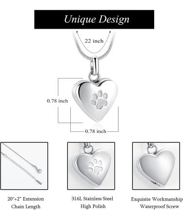 Paw Print Pet Heart Urn Necklace - Memorial Keepsake Jewelry for Pet Ashes - Buy Online on GoSupps.com