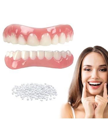 1 Set Fake Teeth  Upper and Lower Matching Set Dentures Teeth for Women and Men  Dental Veneers for Temporary Teeth Restoration  Regain Confident Smile (1 Pairs)
