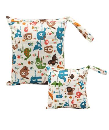 Egurs diaper bag for on the go wetbag 1 piece large + 1 piece medium animal plant