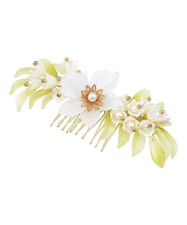 Floral Hair Comb Hanfu Hair Accessories for Women Green Flower Alloy Hairpin Hair Clips Vintage Girls Headwear Jewelry