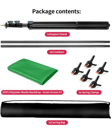 JEBUTU 5X6.5ft Green Screen Backdrop with Stand Kit | Portable T-Shape Support Stand | 5 Spring Clamps & Carrying Bag | for Zoom Video Streaming - Buy Online on GoSupps.com