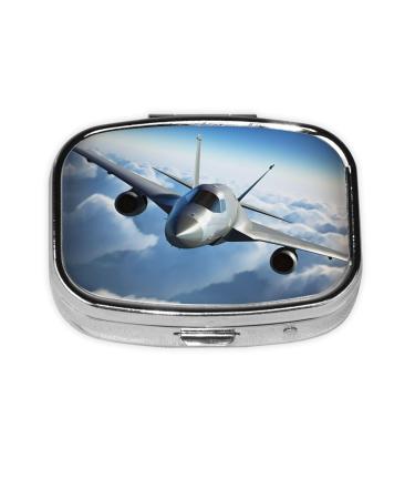 Flying Airplane Printing 2 Compartment Small Pill Case Cute Small Pill Box Purse Pill Boxs Travel Pill Organizer for Pocket Purse and Travel Gifts