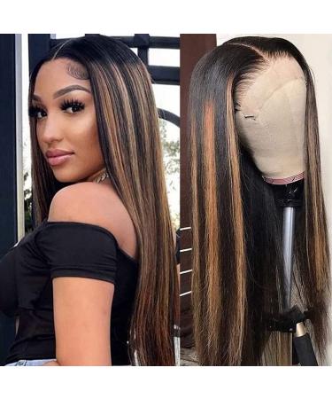 IFTIME Ombre Lace Front Wig Human Hair 22inch 13x4 Straight Highlight Lace Front Wigs for Black Women Human Hair Lace Front Wigs 180% Density Pre Plucked with Baby Hair 1B/30 Lace Frontal Wig 22 Inch Highlight Ombre 1B/3...