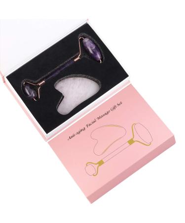 Buy Mookaitedecor Amethyst Roller & Rose Quartz Gua Sha Set | Anti-Aging Face Massager for Wrinkles | Best Purple & Pink Beauty Tool - Buy Online on GoSupps.com