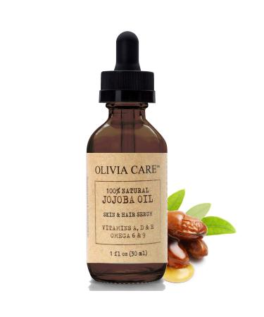 Olivia Care Jojoba Oil Serum - 100% Natural Pure & Cold Pressed - for Face Body & Hair - Infused with Antioxidents Vitamin A D E & Omega 6 9 | Moisturizing & Hydrating
