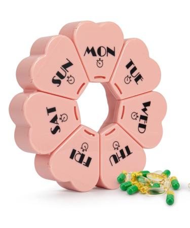 Upgrade Weekly Pill Organizer Pink, Mooyue Travel Medicine Organizer Large Compartments Arthritis Friendly, Cute Pill Box 7 Day, Daily Pill Box Organizer for Vitamins, Fish Oils, Supplements