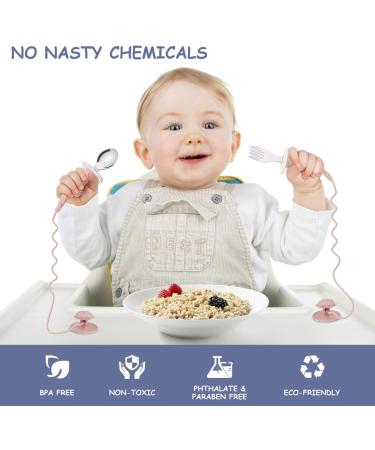 Vicloon Baby Fork and Spoon Set - BPA Free Soft Silicone & Stainless Steel Baby Feeding Utensils - Learning Spoon for Toddlers & Children - Pink - Buy Online on GoSupps.com