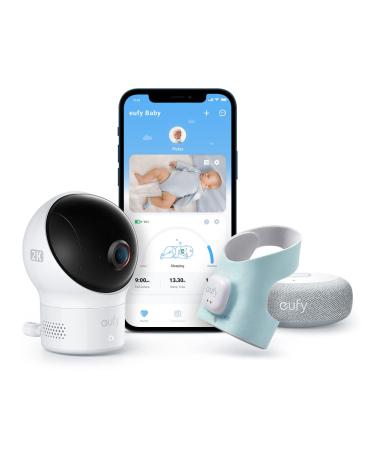 eufy Baby S340 Smart Sock, Smart Baby Monitor, Track Sleep Patterns and Heart Rate, 2K Resolution Camera, AI Cry Detection, Pan & Tilt, Use for 24 Hours, Soft and Comfortable, for Babies 0-18 Months