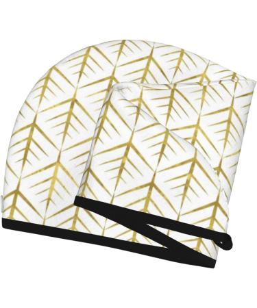 Hair Towel Wrap & Turban - Quick Drying Hair Towel with Button (White & Gold Geometry) | International Shipping Available - Buy Online on GoSupps.com
