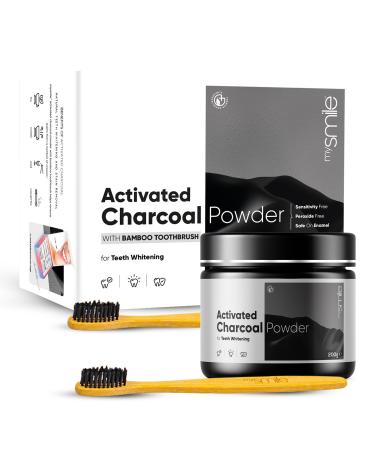 Activated Charcoal Teeth Whitening Powder 200g with 2 Bamboo Ultra Soft Toothbrushes - Natural Sensitivity-Free & Enamel-Safe Teeth Whitener - Tooth Stain Remover - Peppermint for Fresh Breath