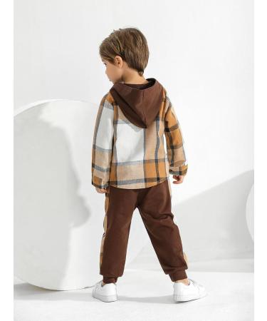 Naiyafly Toddler Boys Hoodie Plaid Sweatshirt + Pants Set | Kids 2-3 Years Khaki Outfit - Buy Online on GoSupps.com