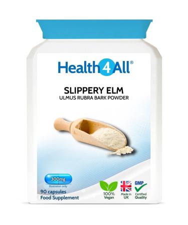 Health4All Slippery Elm 300mg 90 Capsules (V) Digestive Health. Acid Reflux Support. Vegan Digestive Support Supplement 90 Count (Pack of 1)