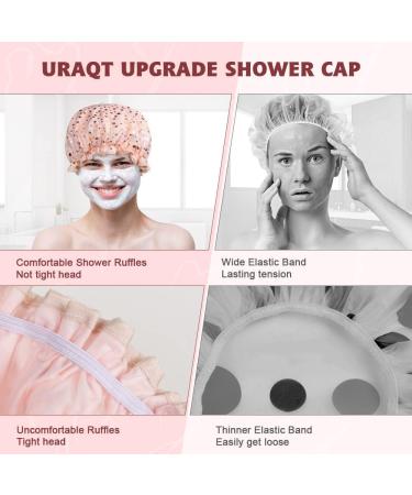 AOOWU Shower Caps 2 Pack Waterproof Bath Caps Large Reusable Shower Hats Elastic Band Double Layers Hair Bath Caps with Soft Ruffled Edge for Women Girls Ladies Spa Salon Home Use 2 Pcs Pink dots + Green dots - Buy Online on GoSupps.com
