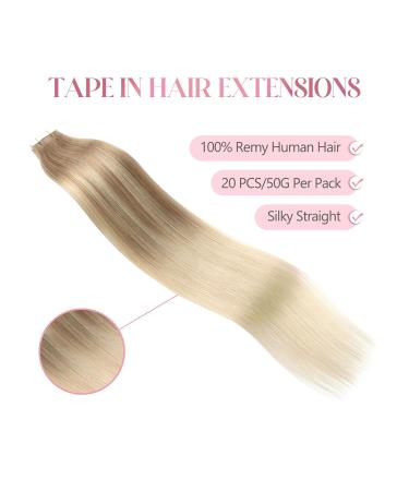 Sixstarhair Invisible Tape Extensions - 20PCs Remy Hair 50g 45cm Balayage Ash Brown to Ash Blond #B8/60 - Premium Quality Tape-In Hair Extensions - Buy Online on GoSupps.com