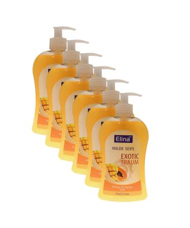 6 x Elina med - Soap/Liquid Soap - Exotic Dream - With Mango & Papaya Fragrance (6 x 500 ml) 6 pieces (1 pack) Mango & Papaya